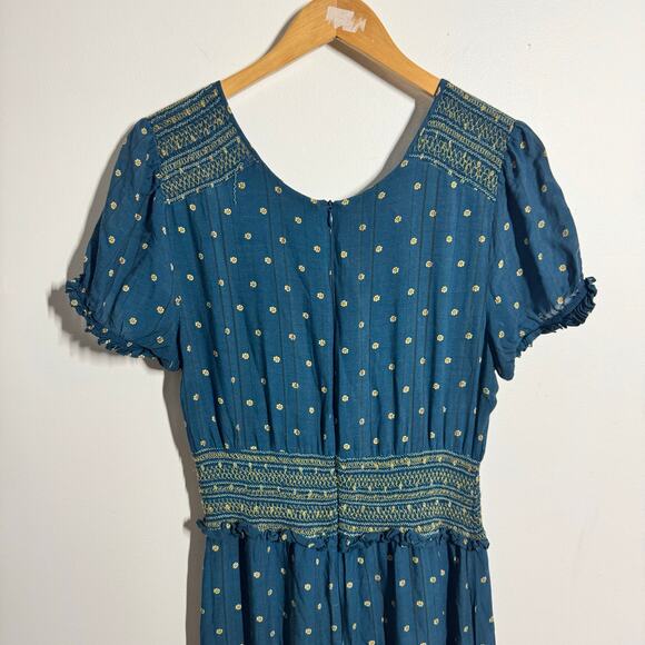 Farm Rio Rosewood Jumpsuit Anthropologie Women M Blue Floral Boho Cottage Modest - Picture 5 of 10